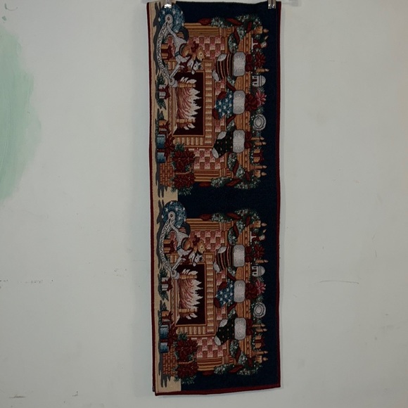 Holiday Table Runner Fireplace with Stockings Rockinghorse 70” Long 12” wide - Picture 2 of 11